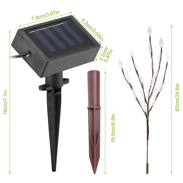 3 PCS 60 LED Solar Garden Lights Tree Branch Leaf Shape Lamp IP65 Waterproof Solar Garden Decorative Lights for Outdoor Garden Lawn Patio Decking