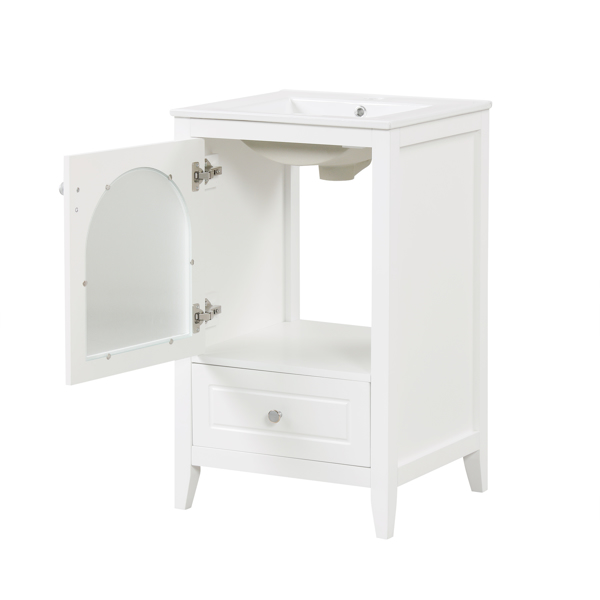 20" Bathroom Vanity with Sink, Bathroom Cabinet with Soft Closing Glass Door, A Drawer, White 