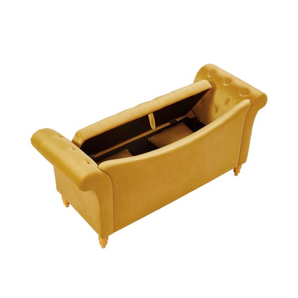 浅棕色带2个枕头的天鹅绒沙发凳，带存储空间，适用于客厅和休息室-8