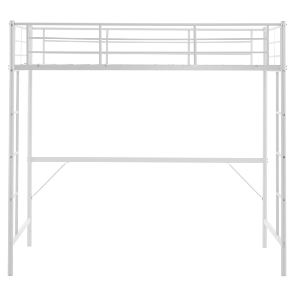 Twin Size Metal Loft Bed with Safety Guardrails & 2 Built-in Ladders, Loft Bunk Bed Frame for Teens Juniors Adults, Space Saving, Noise Free, No Box Spring Needed, White