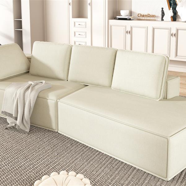 125" Stylish Chaise Lounge Modern Indoor Lounge Sofa Sleeper Sofa with Clean Lines for Living Room, Beige