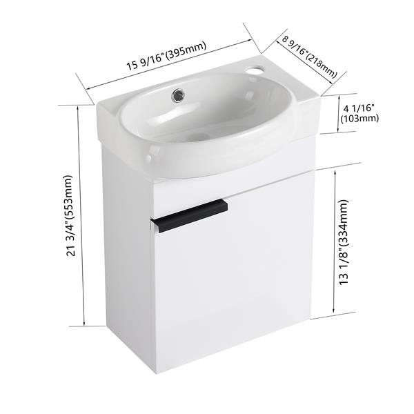 Soft Close Doors Bathroom Vanity With Sink,16 Inch  For Small Bathroom