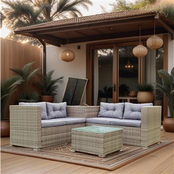 4 Piece Patio Sectional Wicker Rattan Outdoor Furniture Sofa Set with Storage Box Grey