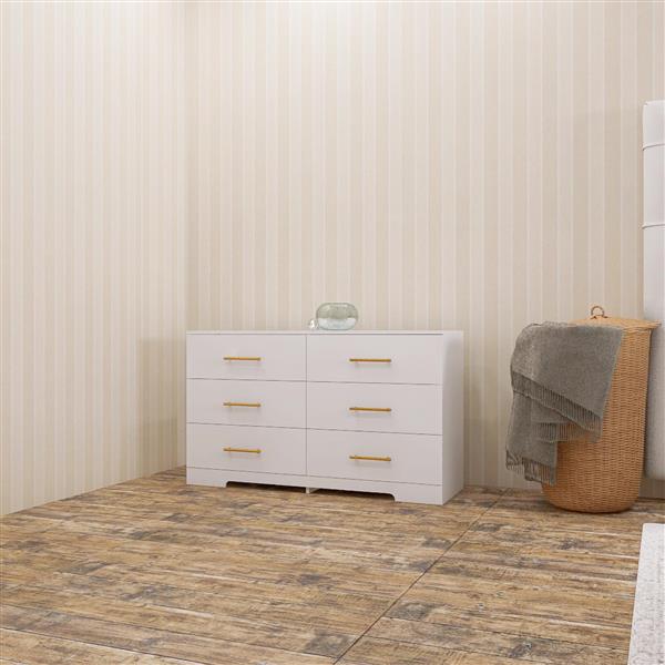 White color Large 6 drawers chest of drawer dressers table with golden handle