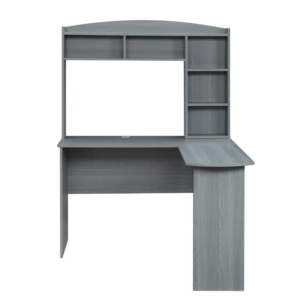 Modern L-Shaped Desk with Hutch, Grey