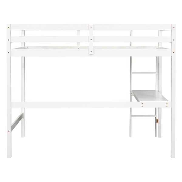 Twin Loft Pine Wood Bed with  built-in desk, Safety Guardrails, Ladder,White