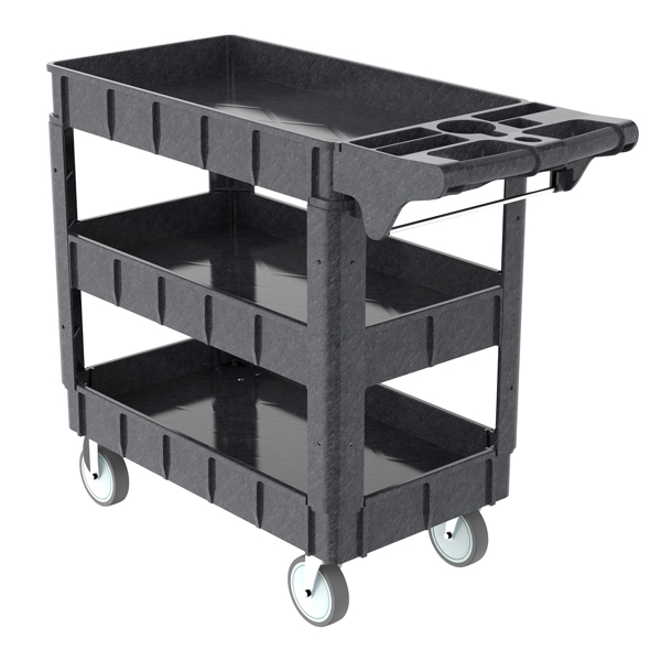 Utility Carts with Wheels, 3 Shelf Heavy Duty Plastic Service Cart 600lbs Capacity with Ergonomic Storage Handle and Deep Shelves for Garage, Warehouse, Office and Workshop