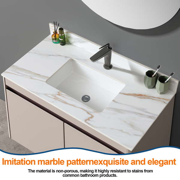 43 Inch Marble Vanity Top, Bathroom Vanity Top with Undermount Rectangular Middle Sink and 4" Height Backsplash, Pre-Drilled Faucet Hole Vanity Top, Single Hole