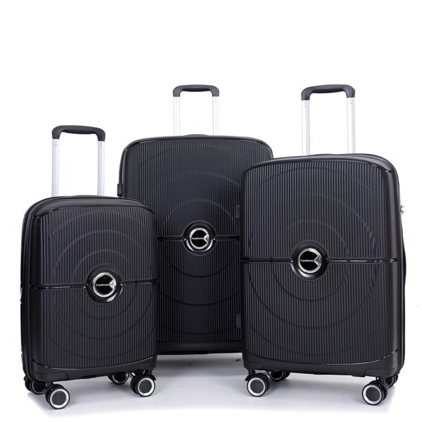 Expandable Hardshell Suitcase Double Spinner Wheels PP Luggage Sets Lightweight Durable Suitcase with TSA Lock,3-Piece Set (20/24/28) ,Black