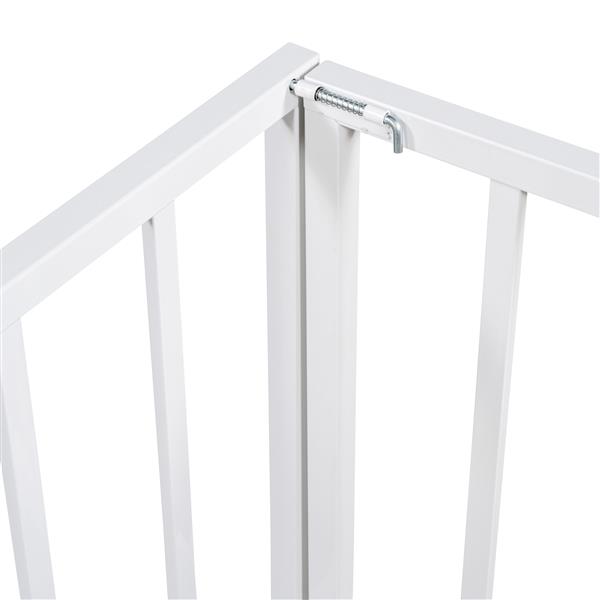 Twin Size Metal Floor Bed Frame with Fence and Door, White