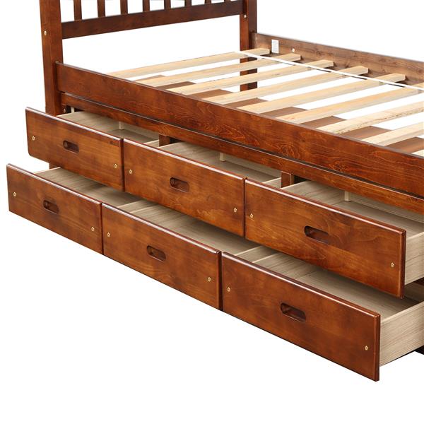 . Twin Size Platform Storage Bed Solid Wood Bed with 6 Drawers