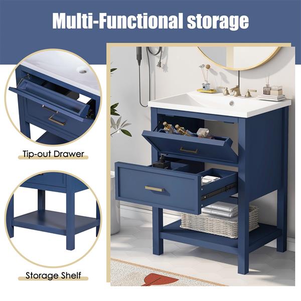 24'' Bathroom Vanity with Top Sink, Modern Bathroom Storage Cabinet with 2 Drawers, Single Sink Bathroom Vanity