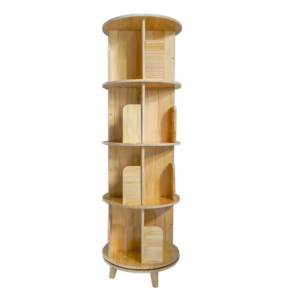 4-Layer Rotating Bookcase 360 Rotating Display Rack Pine Wood Rotating Bookshelf