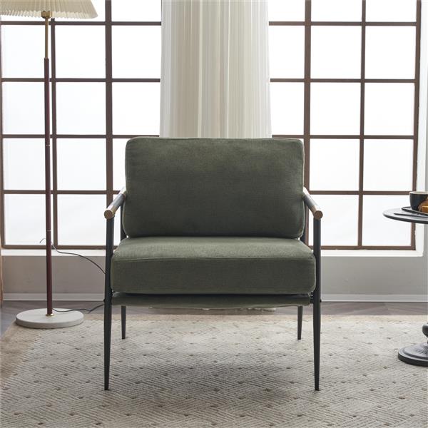 Upholstered Mid Century Lounge Chair Reading Armchair Chenille Fabric Modern Arm Chair with Metal Frame , Chair for Living Room,  Green