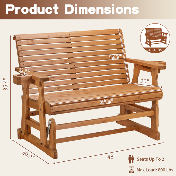 Double horizontal backrest fir garden glider chair