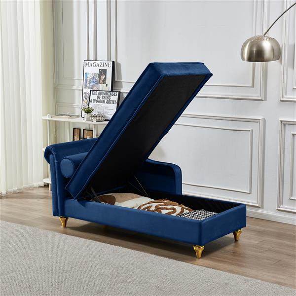 Modern Upholstery Chaise Lounge Chair with Storage Velvet (Navy Blue)