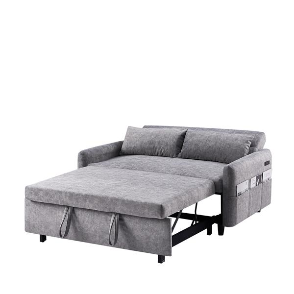 55.1" Pull Out Sleep Sofa Bed Loveseats Sofa Couch with Adjsutable Backrest, Storage Pockets, 2 Soft Pillows, USB Ports for Living Room, Bedroom, Apartment, Office,Grey