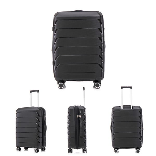 PP Luggage Sets 3 Piece(20/24/28), Expandable Carry On Luggage with TSA Lock Airline Approved, PP materials Hard Shell and Lightweight Suitcase with Spinner Wheels (Black) 