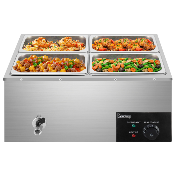 ZOKOP 110V 600W 5L*4 Stainless Steel Four Plates Heating Food Warming Soup Pool Silver