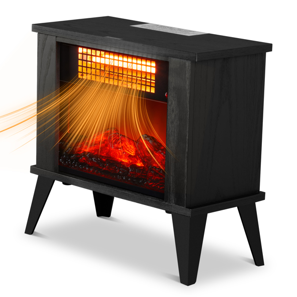 ZOKOP 15" Electric Fireplace Heater, Freestanding Wooden Fireplace Stove with 3D Realistic Flame, Overheat Protection, 1000W Portable Electric Heater for Indoor Bedroom Office Home, Black