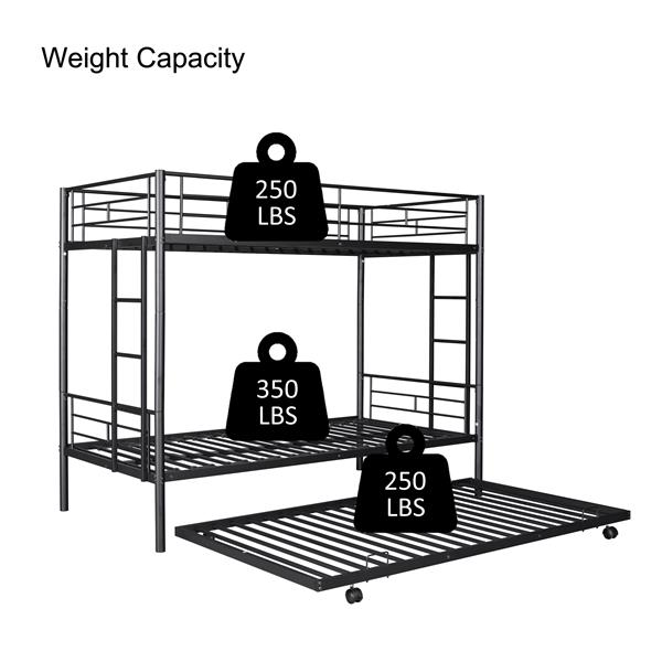 Metal Twin over Twin Bunk Bed with Trundle/Can Be Separated into 2 Twin Beds/ Heavy-duty Sturdy Metal/ Noise Reduced/ Safety Guardrail/ Trundle for Flexible Space/ Bunk Bed for Three/ CPC Certified