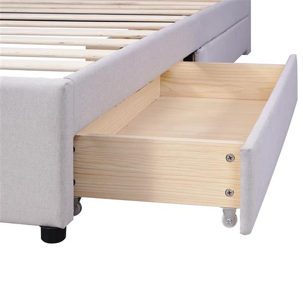 Full Size Upholstered Platform Bed with Storage Headboard, LED, USB Charging and 2 Drawers, Beige