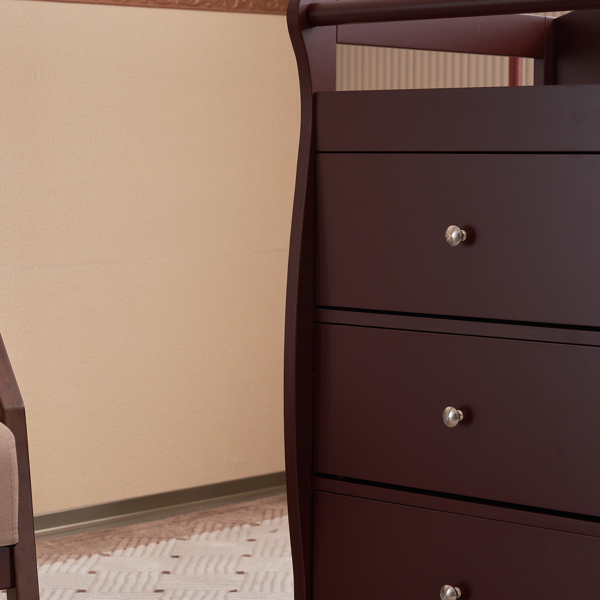 【Old Code:62594198】90*58*99cm Three Drawers With Seat Belt Baby Wooden Bed Nursing Table Brown