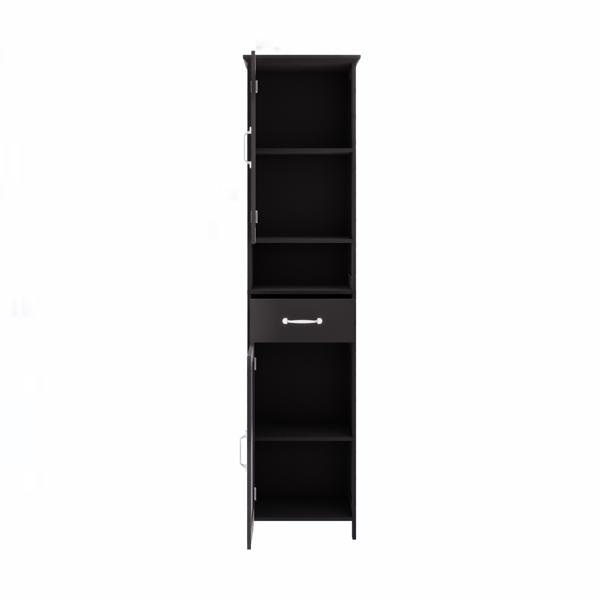 Double Door Narrow Height Slim Floor Standing Cabinet with 2 Adjustable Shelves-Black 