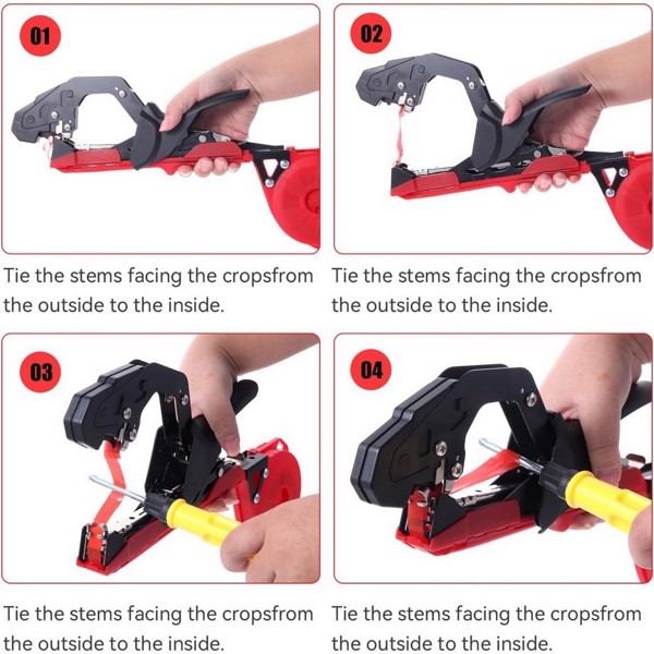 Plant tying machine for grapes, raspberries, tomatoes, and wine vegetables (red), 10 rolls of adhesive tape+1 box of nails