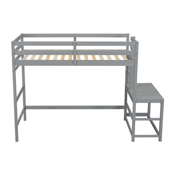 Twin High Loft Bed with Ladder landing Platform, Ladders, Guardrails,Grey