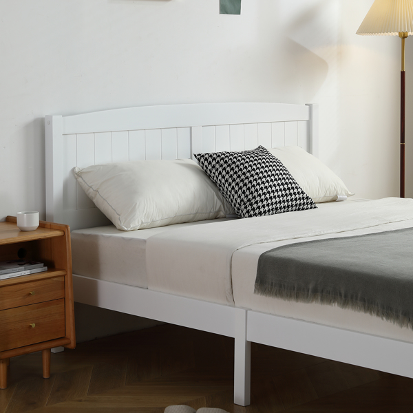 【Old Code：80966930】 Queen Pine Single-Layer Core Vertical Stripe Full-Board Curved Headboard With The Same Bed Tail Wooden Bed White