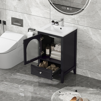 20\\" Bathroom Vanity with Sink, Bathroom Cabinet with Soft Closing Glass Door, A Drawer, Black 