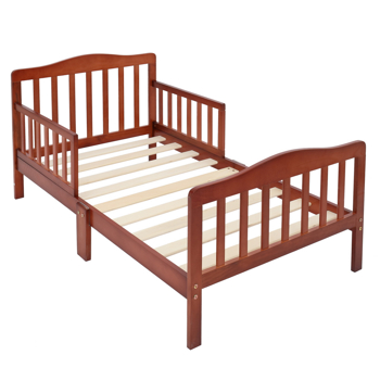 【Old Code:19097130】Wooden Baby Toddler Bed Children Bedroom Furniture with Safety Guardrails Espresso