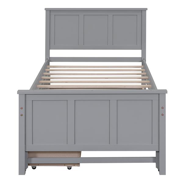 Twin Size Platform Bed with Trundle and Drawers, Gray