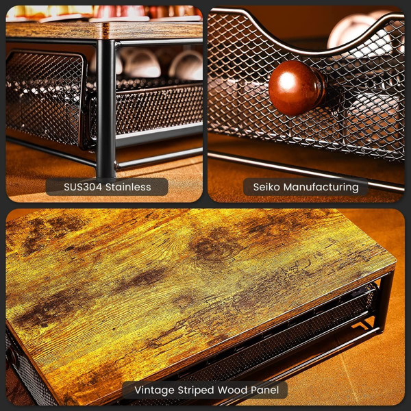 Coffee Capsule Storage Drawer, Coffee Maker Shelf, Countertop Organizer with Sliding Basket for Underneath Coffee Maker, Space Saving Coffee Bean Holder, K-Cup Organizer for Kitchen, Dining Room