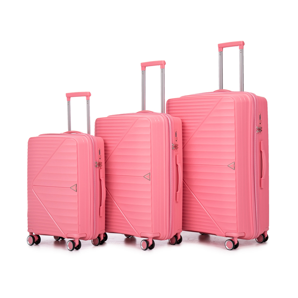  PP Luggage Sets 3 Piece(20/24/28), Expandable Carry On Luggage with TSA Lock Airline Approved, PP materials Hard Shell and Lightweight Suitcase with Spinner Wheels (Pink) 