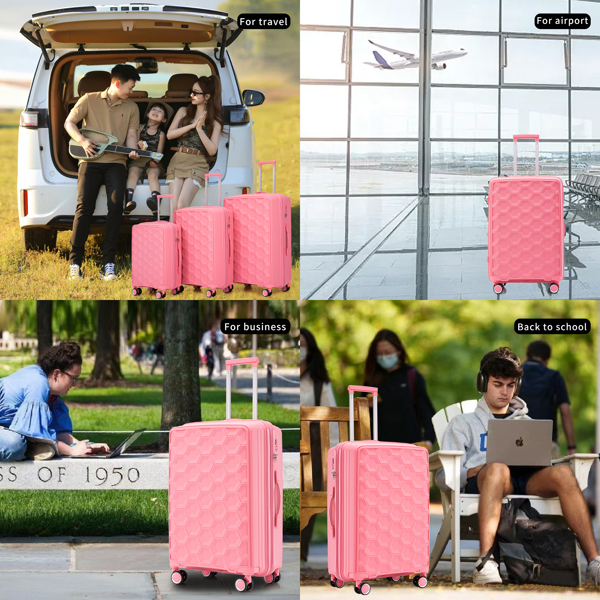 PP Luggage Sets 3 Piece(20/24/28), Expandable Carry On Luggage with TSA Lock Airline Approved, PP materials Hard Shell and Lightweight Suitcase with Spinner Wheels (Pink) 