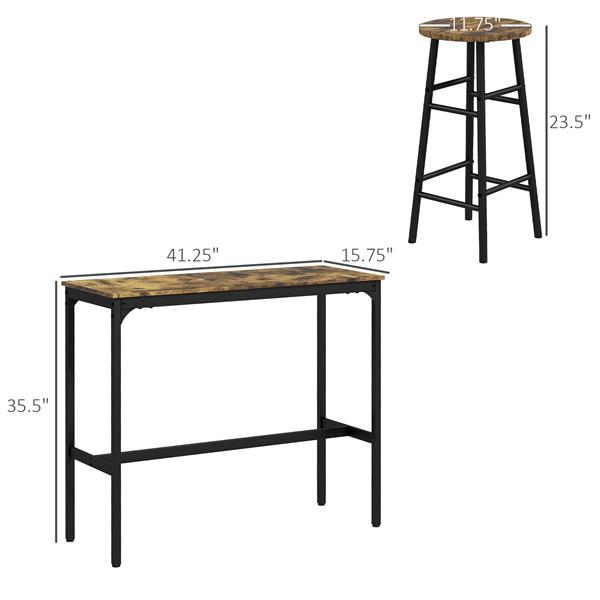 Bar Table Set for 4, Industrial High Top Table with Bar Stools, 5-Piece Small Kitchen Table and Chairs for Pub, Dining Room, Rustic Brown