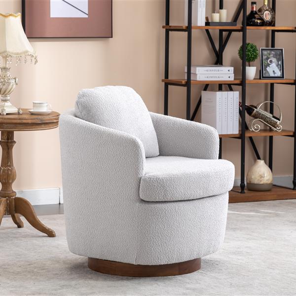 035-Fabric Swivel Accent Chair With Soild Wood Round Brown Base Leg,Light Gray