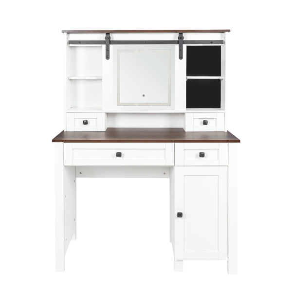 Farmhouse Makeup Vanity with Mirror and Lights,41.73" Wide Vanity Desk ,Vanity Table with 4 Drawers and 1 Cabinet,3 Color Modes, Dressing Table for Bedroom 