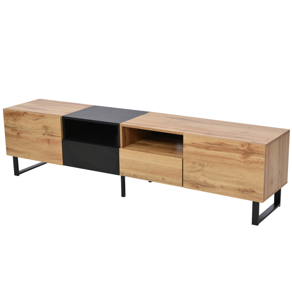 Modern TV Stand with 2 Cabinets& Open Storage Compartment, Color-matching Media Console Table for TVs up to 85'', Entertainment Center with Drop Down Door for Living Room, Bedroom, Home Theatre 