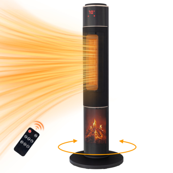  33\\" Tower Space Heater with 3D Flame, 1500W Portable Electric Heater with Thermostat, 60° Oscillation, Timer, Remote Control, for Indoor Bedroom Office Home, Black