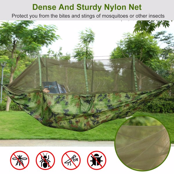 Camping Hammock, Portable Double Hammock with Net,600lbs Load 2 Persons Hammock w/Mosquito Net Outdoor Hiking Camping Hommock Portable Nylon Swing Hanging Bed w/ Strap Hook Carry Bag