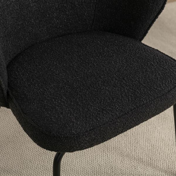 042-Set of 2 Boucle Fabric Dining Chairs With Black Metal Legs,Black