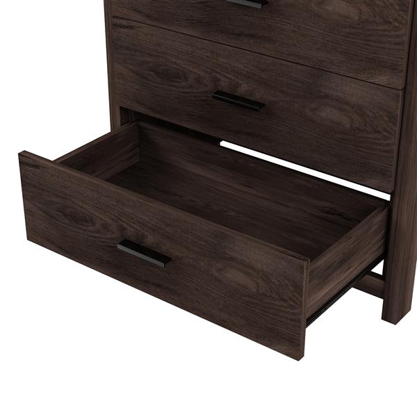 Retro American Country Style Wooden Dresser with 5 Drawer, Storage Cabinet for Bedroom, Dark Walnut