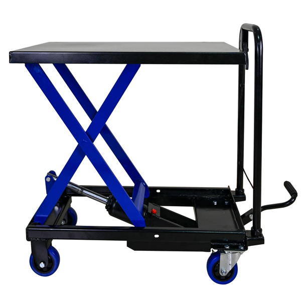 Hydraulic Lift Trolley, 500 LBS Capacity, with 4 Wheels, for Material Handling and Transportation, BLACK+BLUE 