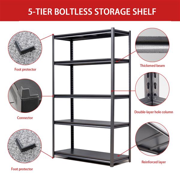 72"H  5 Tier Metal Shelves for Storage Garage Shelving 2000LBS Heavy Duty Storage Shelves Adjustable Garage Shelf Industrial Shelving Unit Storage Utility Rack,47.2"W*23.6"D*72"H,Black