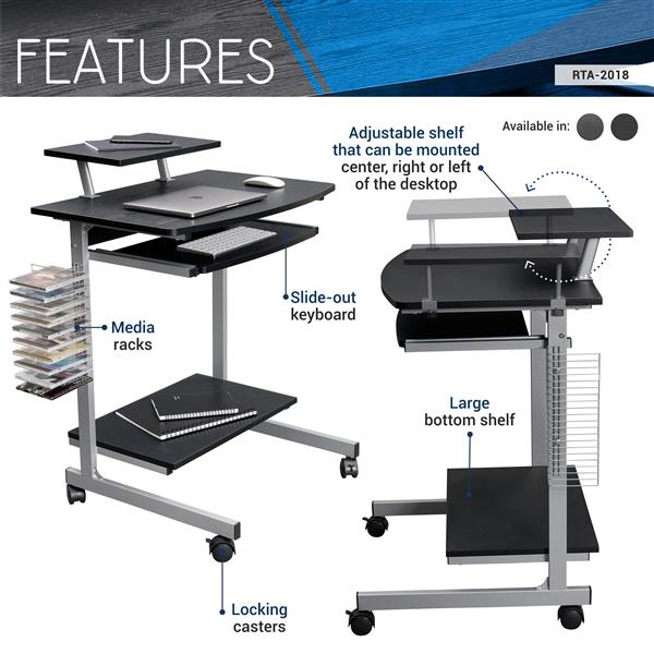 Compact Computer Cart With Storage, Espresso