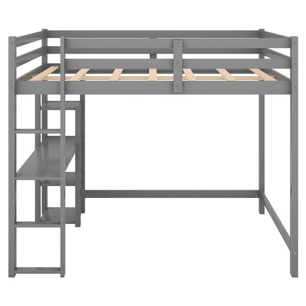 Full Size Loft Bed with Built-in Desk and Shelves,Gray