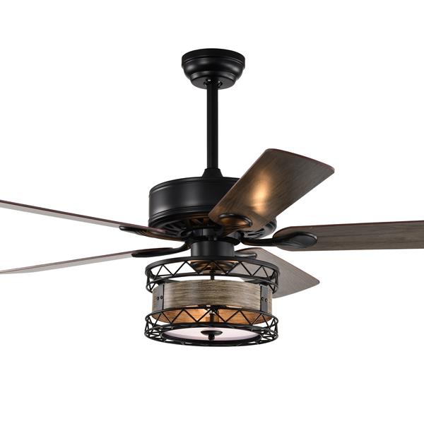 52 Inch Farmhouse 3 Lights Ceiling Fan with 5 Wood Blades, Two-color fan blade, AC Motor, Remote Control, Reversible Airflow, Multi-Speed, Adjustable Height, Traditional Ceiling Fa (No include Bulbs)